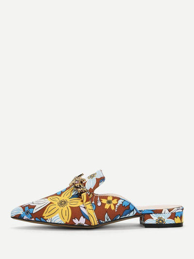 Bee Detail Calico Print Pointed Toe Flats-shoes-Des Mess