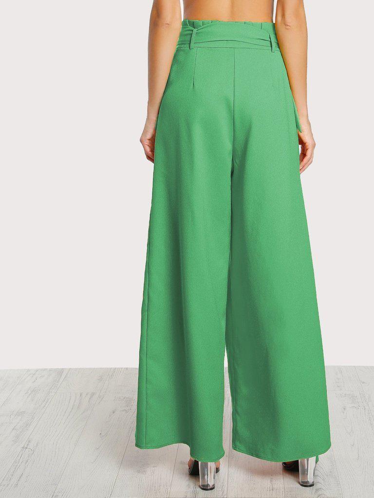 Frill Waist Belted Palazzo Pants-bottom-Des Mess