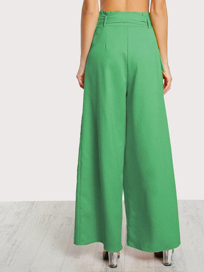 Frill Waist Belted Palazzo Pants-bottom-Des Mess