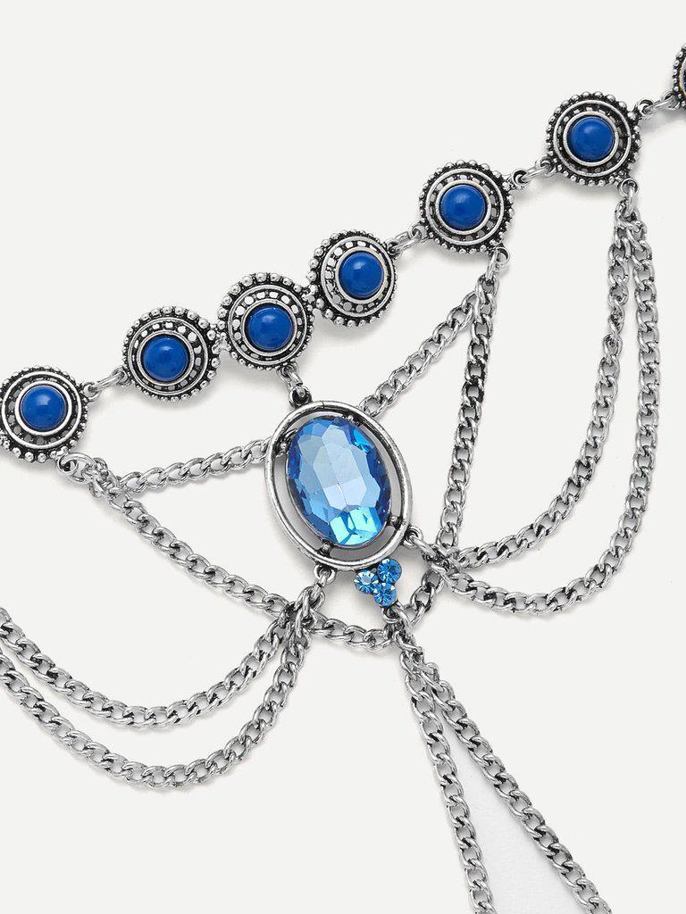 Rhinestone Detail Link Bracelet With Toe Ring--Des Mess