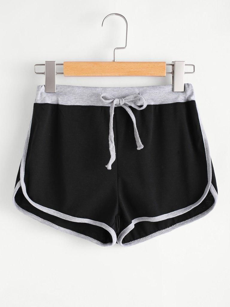 Drawstring Waist Ringer Shorts-bottom-Des Mess