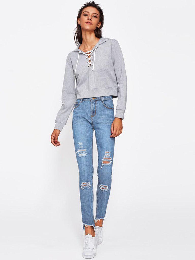 Frayed Hem Ripped Jeans-bottom-Des Mess