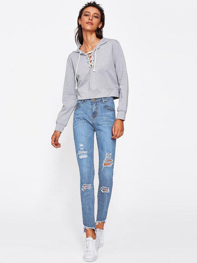 Frayed Hem Ripped Jeans-bottom-Des Mess
