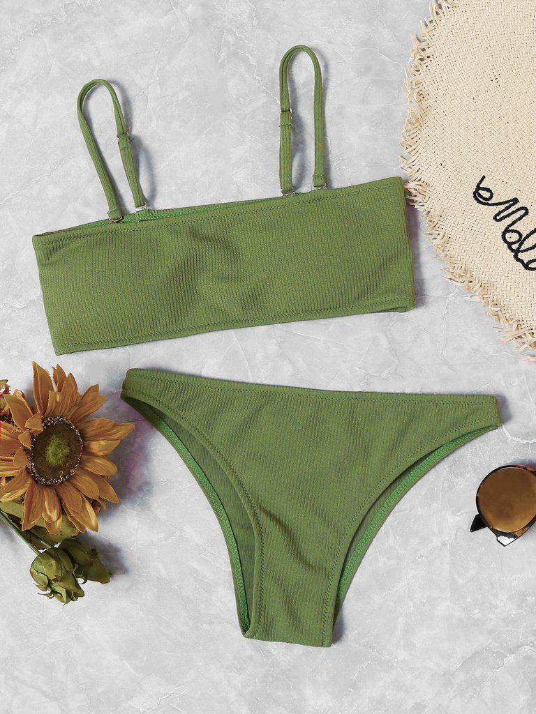 Ribbed Bandeau Bikini Set-swimwear-Des Mess