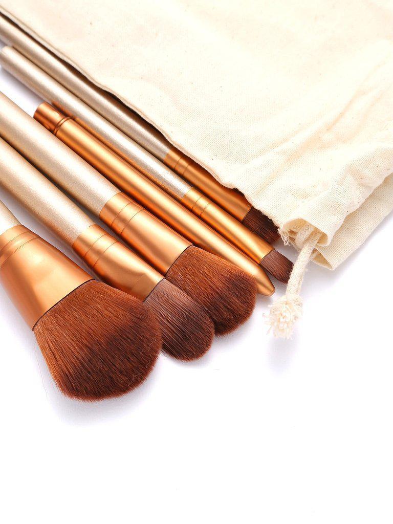 12Pcs Gold Professional Makeup Brush Set with Canvas Bag--Des Mess