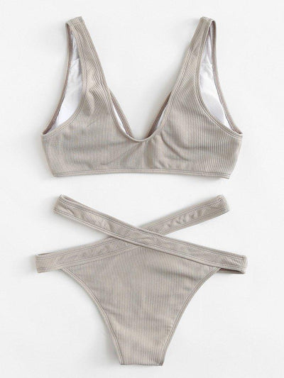 Crisscross Solid Bikini Set-swimwear-Des Mess