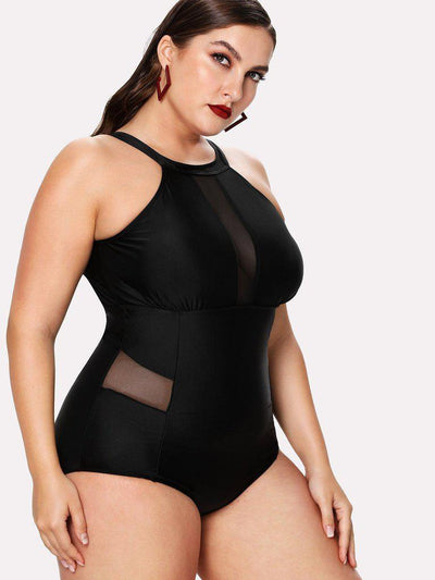 Mesh Panel High Neck Swimsuit-swimwear-Des Mess