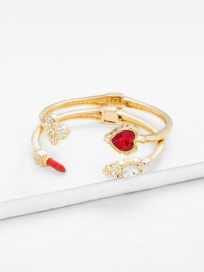 Heart Detail Rhinestone Cuff Bracelet 2pcs--Des Mess