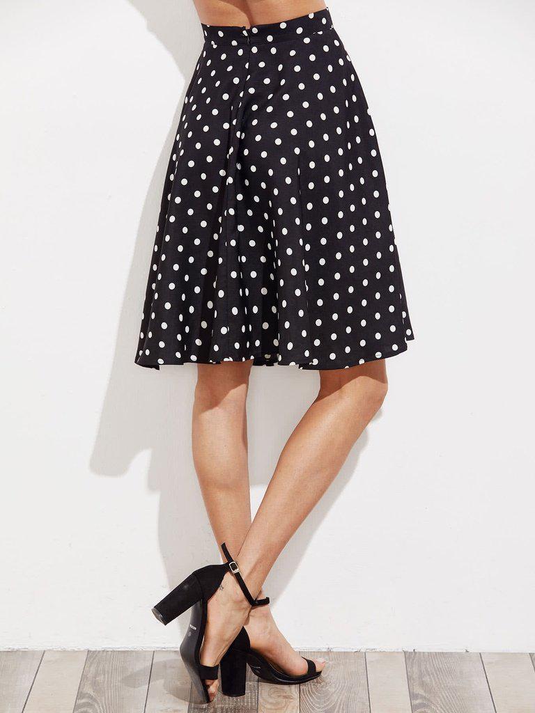 Hidden Pocket Detail Polka Dot Circle Skirt-bottom-Des Mess