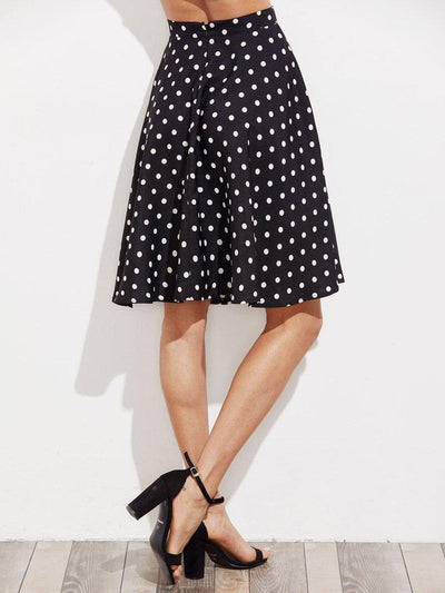 Hidden Pocket Detail Polka Dot Circle Skirt-bottom-Des Mess