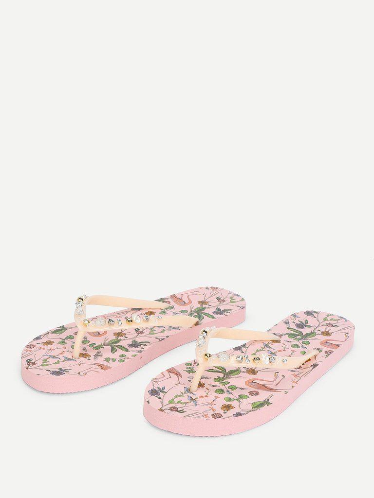 Calico & Bird Print Flip Flops-shoes-Des Mess