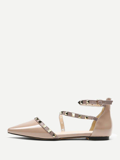 Pointed Toe Studded Decor Flats-shoes-Des Mess