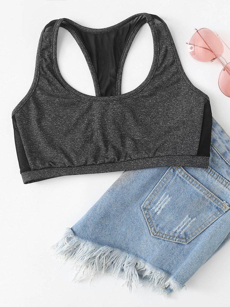 Mesh Panel Racerback Sports Bra-sportswear-Des Mess