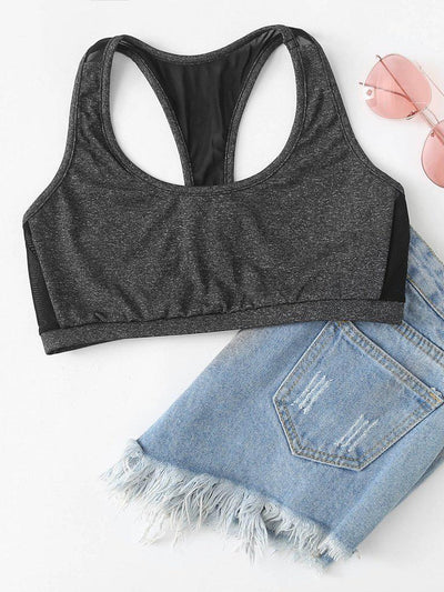 Mesh Panel Racerback Sports Bra-sportswear-Des Mess