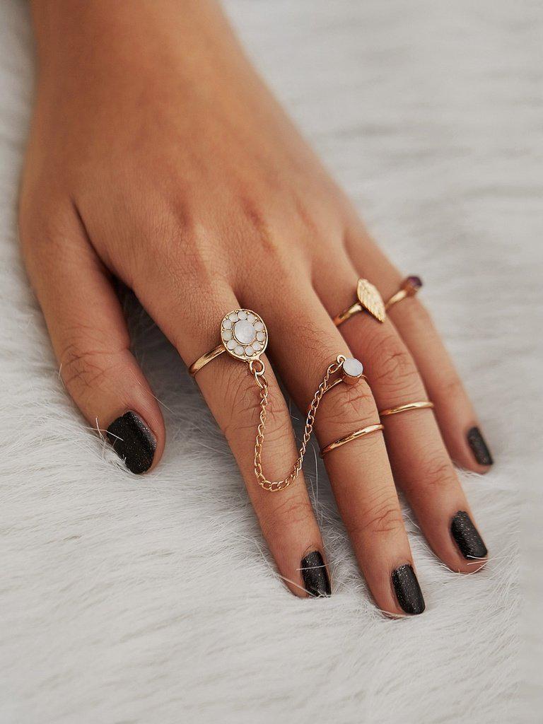 Rhinestone Leaf Design Ring Set-jewelry-Des Mess