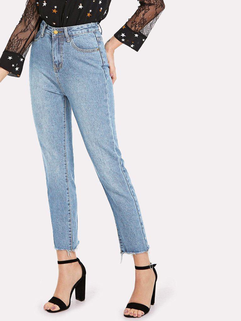 Frayed Hem Jeans-bottom-Des Mess