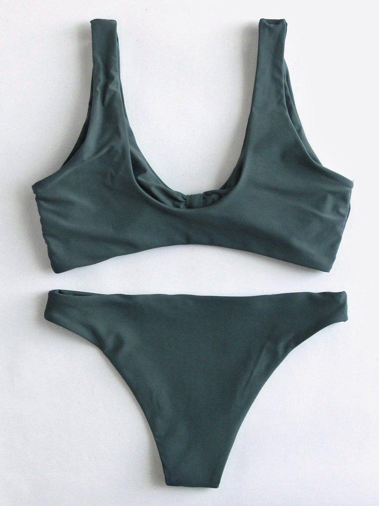 Bow Tie Front Scoop Back Bikini Set-swimwear-Des Mess