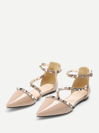 Pointed Toe Studded Decor Flats-shoes-Des Mess