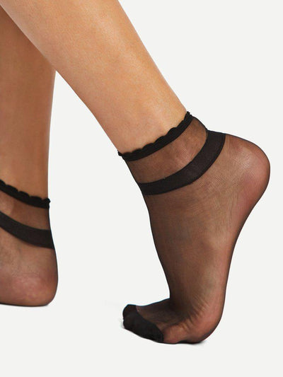 Frill Trim Ankle Socks 4Pairs-accessories-Des Mess