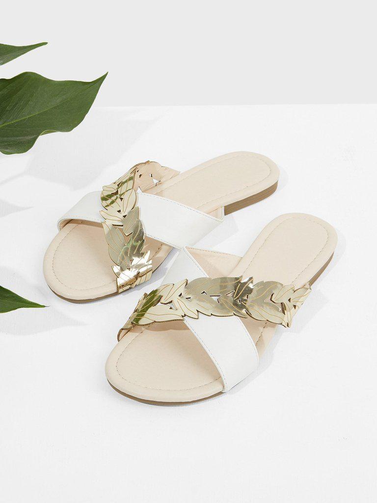 Metallic Panel Criss Cross Sliders-shoes-Des Mess