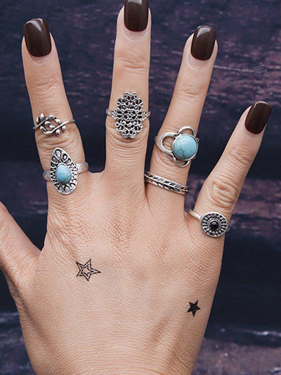 6Pcs/Set Branches Pattern Blue Stone Rings-jewelry-Des Mess