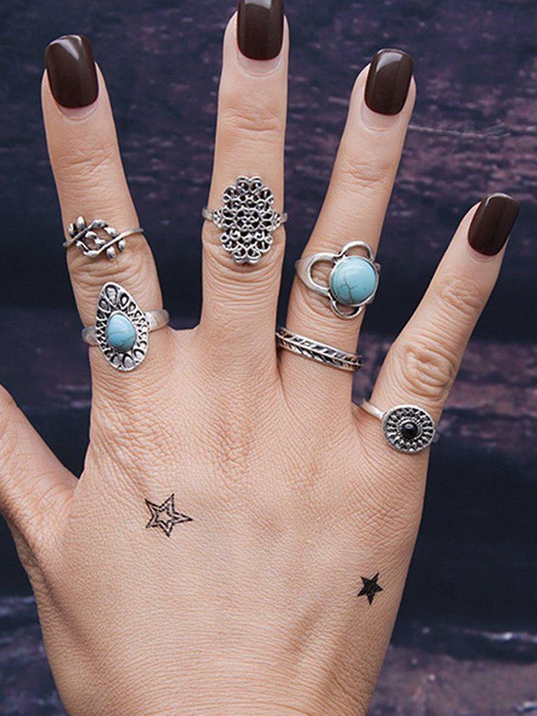 6Pcs/Set Branches Pattern Blue Stone Rings-jewelry-Des Mess