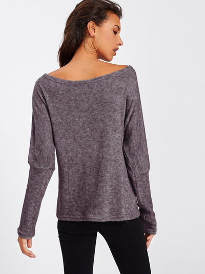 Asymmetric Shoulder Batwing Sleeve Sweater-outerwear-Des Mess