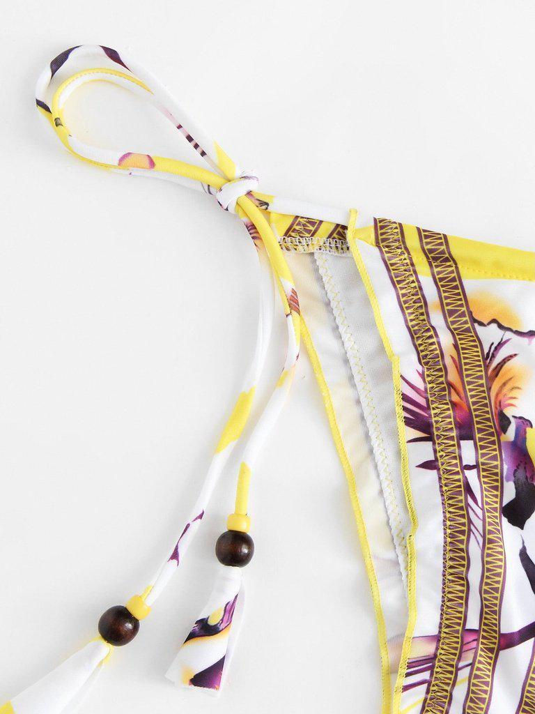 Self Tie Flower Print Bikini Set-swimwear-Des Mess