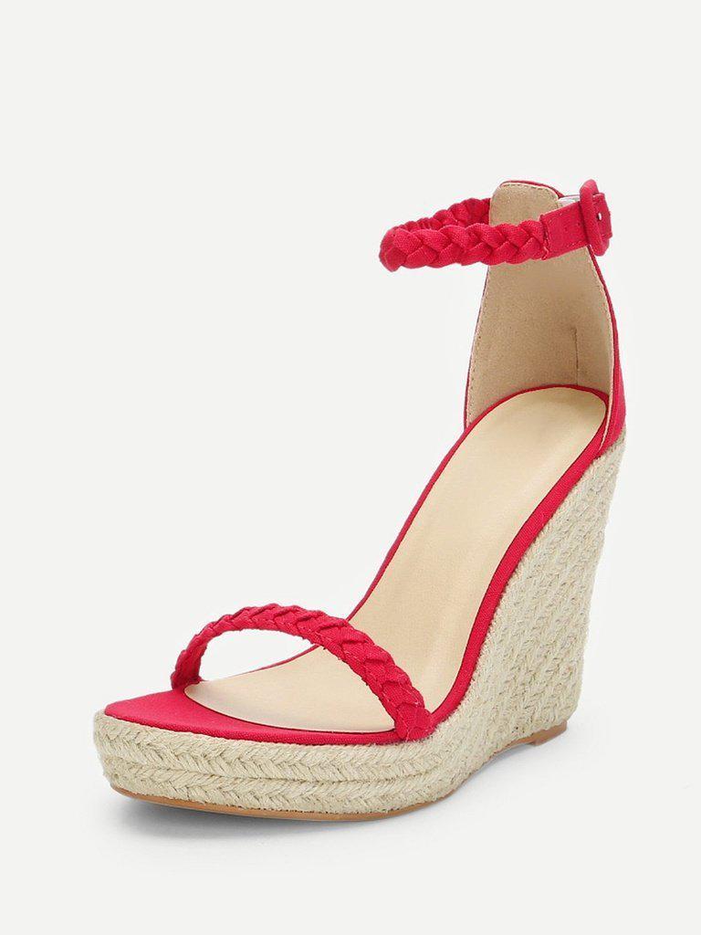 Plaited Strap Espadrille Wedge Sandals-shoes-Des Mess