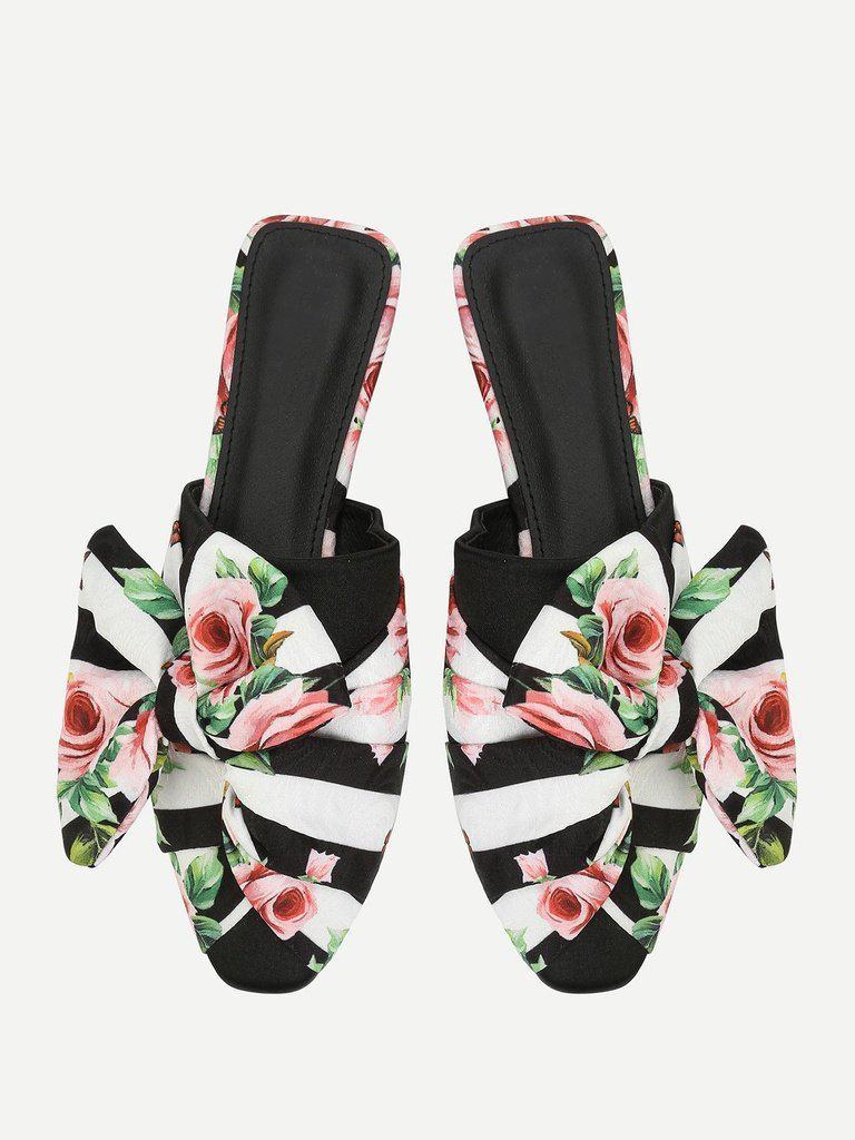 Bow Detail Floral Print Flats-shoes-Des Mess