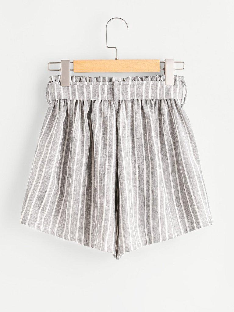 Vertical Stripe Elastic Waist Self Tie Front Shorts-bottom-Des Mess