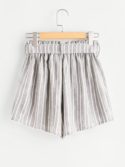 Vertical Stripe Elastic Waist Self Tie Front Shorts-bottom-Des Mess