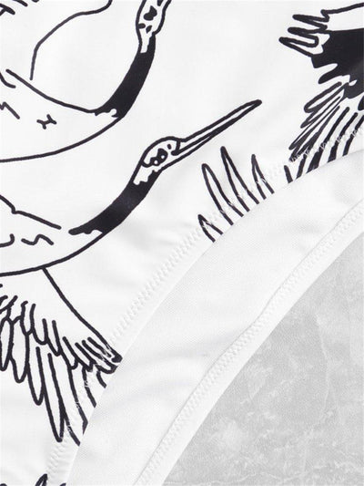 Criss Cross Crane Print Swimsuit-swimwear-Des Mess