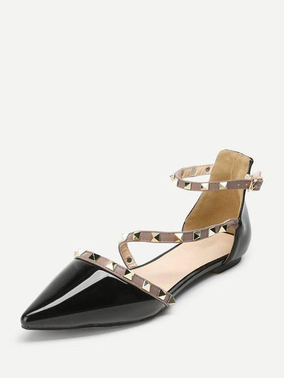 Pointed Toe Studded Decor Flats-shoes-Des Mess