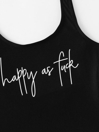 Slogan Print Low Back Swimsuit-swimwear-Des Mess