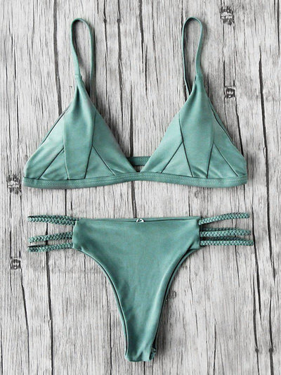 Braided Strap Side Cutout Seam Bikini Set-swimwear-Des Mess