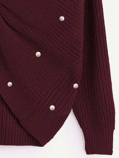 Pearl Beading Twist Infinity Sweater-outerwear-Des Mess