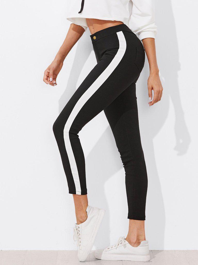 Contrast Panel Side Skinny Ankle Jeans-bottom-Des Mess