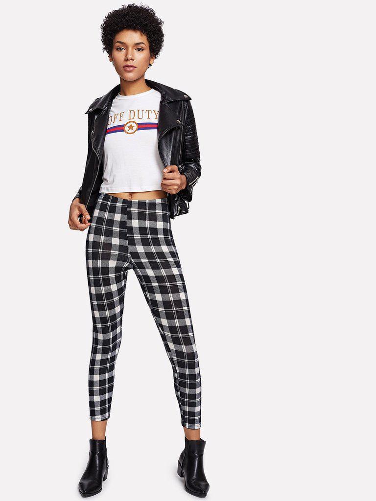 Plaid Print Leggings-bottom-Des Mess