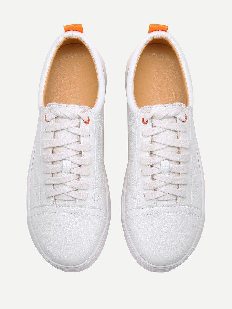 White Round Toe Lace Up Sneakers-shoes-Des Mess