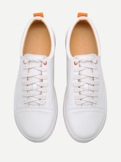 White Round Toe Lace Up Sneakers-shoes-Des Mess