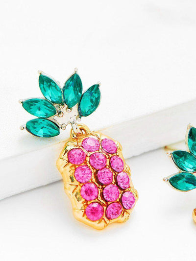 Rhinestone Overlay Pineapple Shaped Earrings-jewelry-Des Mess