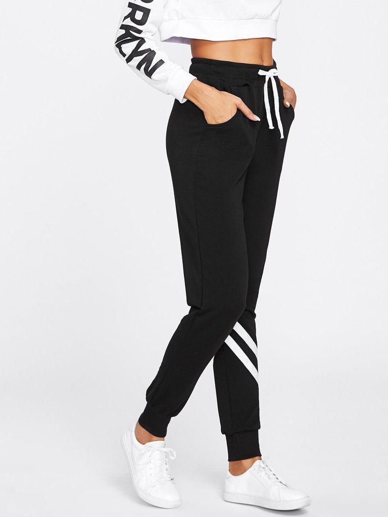 Drawstring Waist Striped Trim Sweatpants-bottom-Des Mess