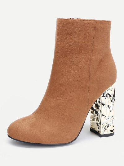 Block Heeled Side Zipper Ankle Boots-shoes-Des Mess