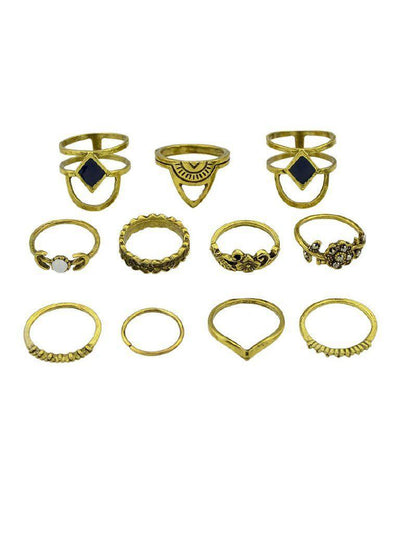 At-Gold Vintage Totem Flower Rings 11-Pieces Set-jewelry-Des Mess