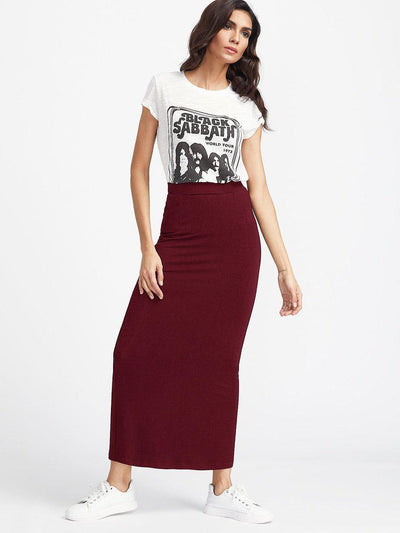 Elastic Waist Longline Jersey Skirt-bottom-Des Mess