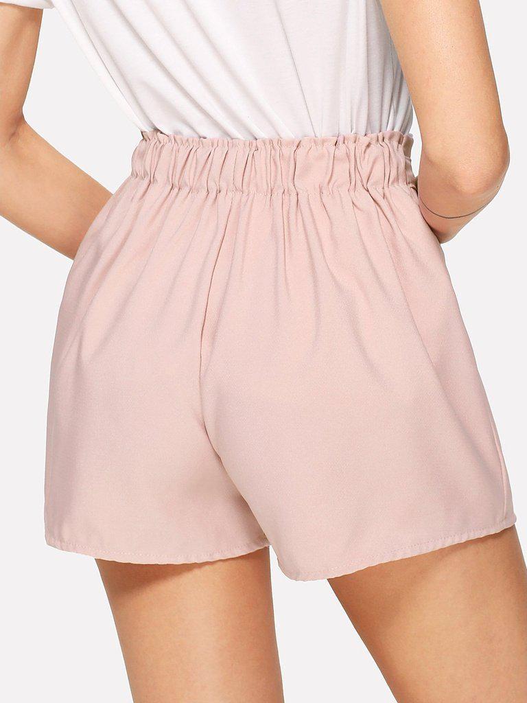 Self Tie Waist Solid Shorts-bottom-Des Mess