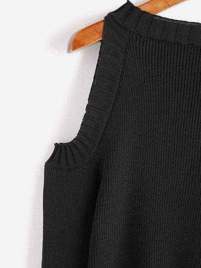 Open Shoulder Rib Knit Sweater-outerwear-Des Mess