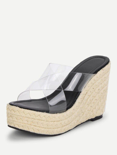 Criss Cross Clear Strap Wedge Sandals-shoes-Des Mess