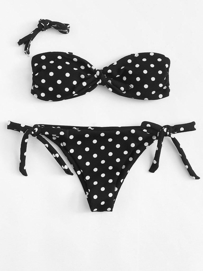 Polka Dot Knot Bikini Set-swimwear-Des Mess